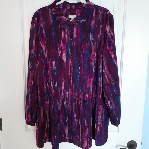 NEW LOGO Stretch Woven Button Front Blouse Purple Blue Size 2X - Picture 1 of 11